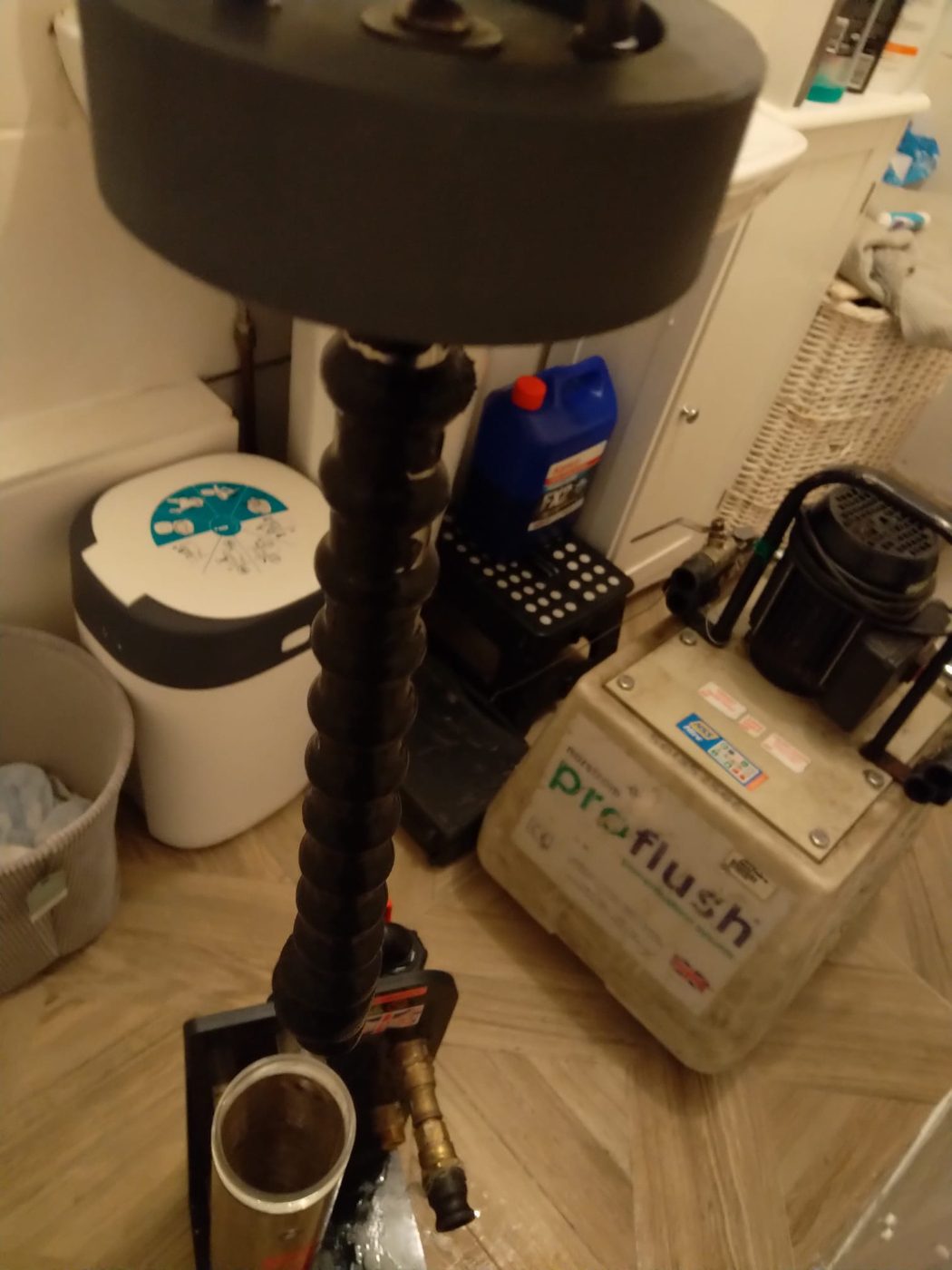 Power flushing equipment set up for a central heating flush in Dagenham, East London