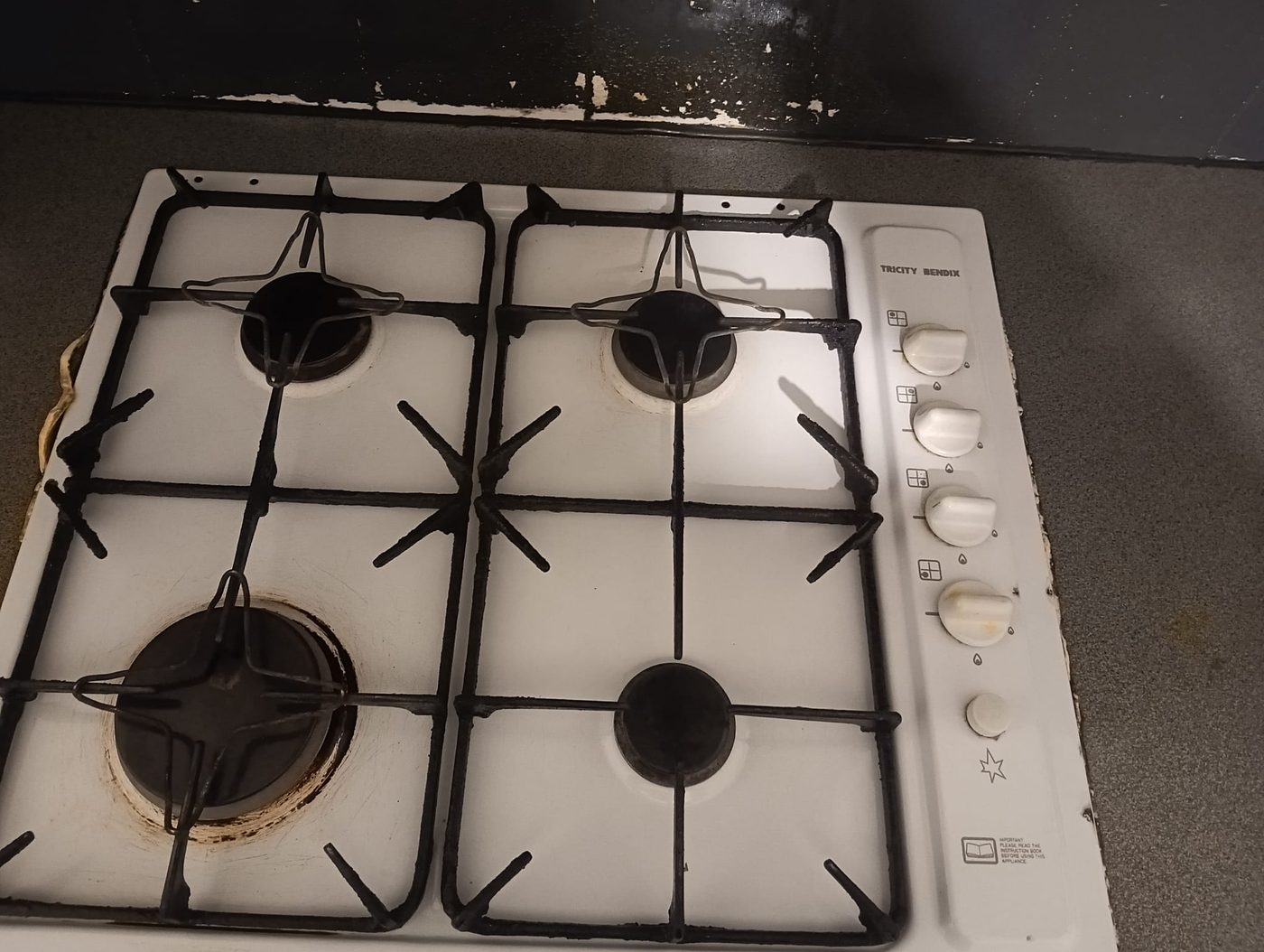 Disconnected Tricity Bendix gas hob following a gas leak trace in East Ham, East London